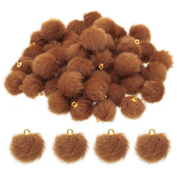 100pcs Pom Poms Charm, Pom Pom Charm Craft Pom Poms Pendants Balls Small Fluffy Tassel Bulk for Crafts, Brown