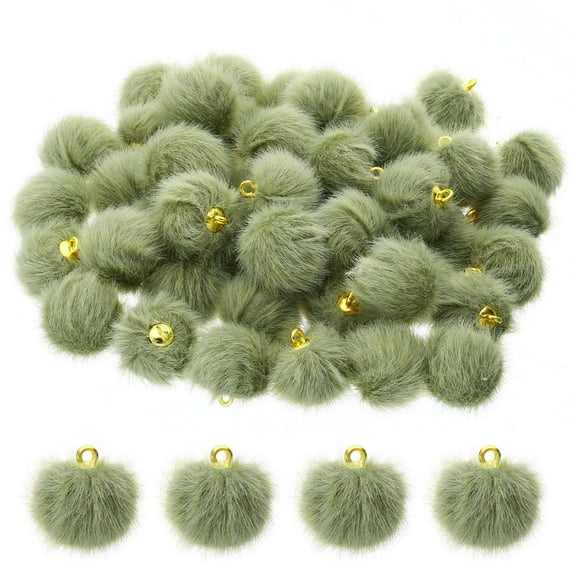 100pcs Pom Poms Charm, Pom Pom Charm Craft Pom Poms Pendants Balls Small Fluffy Tassel Bulk for Crafts, Green