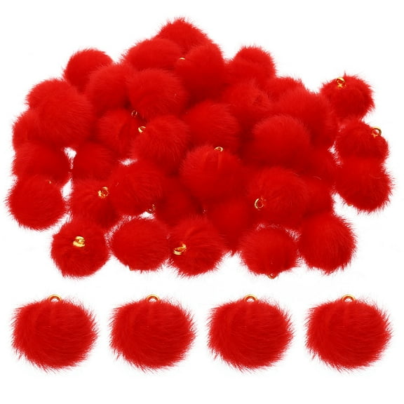 100pcs Pom Poms Charm, Pom Pom Charm Craft Pom Poms Pendants Balls Small Fluffy Tassel Bulk for Crafts, Red