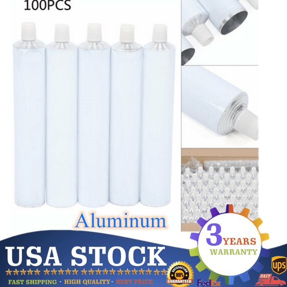 100pcs Portable 100ml Aluminum Empty Toothpaste Tubes w/ Needle Cap Reusable