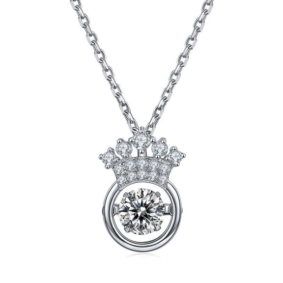 100pcs Princess Crown Necklace for Women 925 Sterling Silver Dancing Moissanite Pendant 18K White Gold Plated Lab Created Diamond Necklace Christmas Valentine's Day Gifts