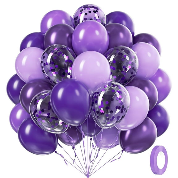 100pcs Purple Balloons 12inch with Metallic Pastel Dark Purple Confetti Balloons for Purple Birthday Wedding Baby Shower Party Decorations