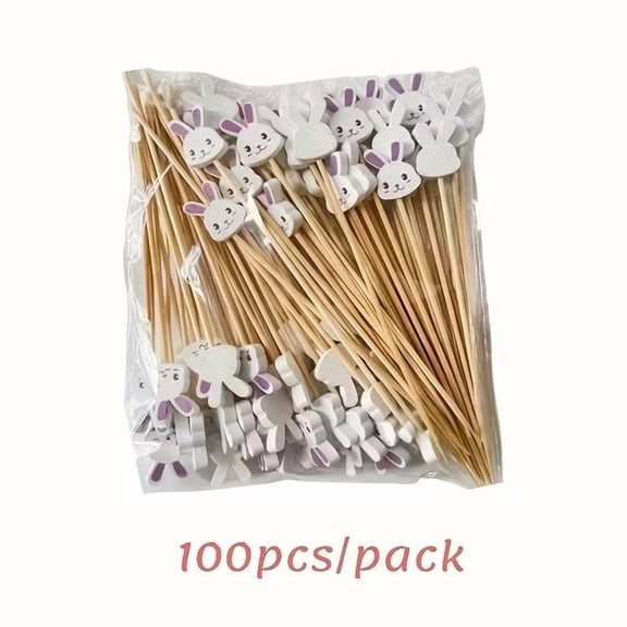 100pcs Rabbit Bamboo Skewers for Cocktails Fruit Sushi BBQ Party Food Picks