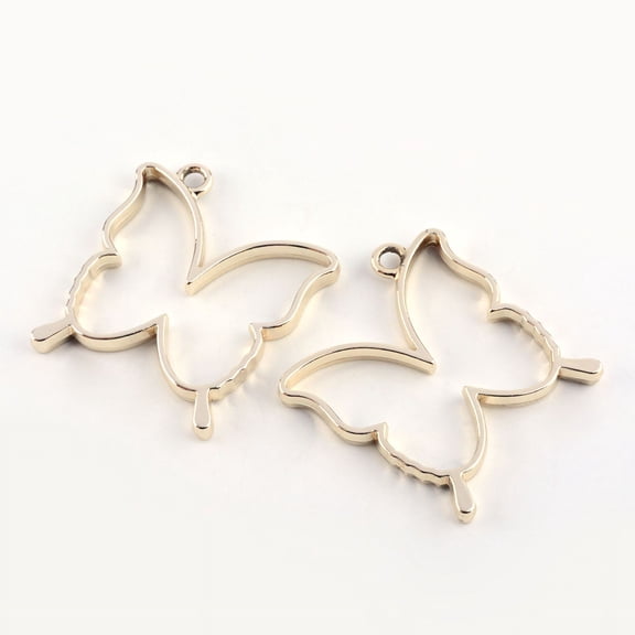 100pcs Rack Plating Alloy Butterfly Open Back Bezel Pendants For DIY UV Resin Epoxy Resin Pressed Flower Jewelry Hollow Cadmium Free & Nickel Free & Lead Free Golden 35x32x3.5mm Hole: 3mm