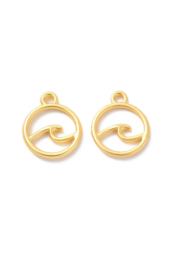 100pcs Rack Plating Alloy Charms Cadmium Free & Lead Free & Nickle Free Round Ring with Wave Charm Matte golden color 14.5x12x1.5mm Hole: 1.6mm