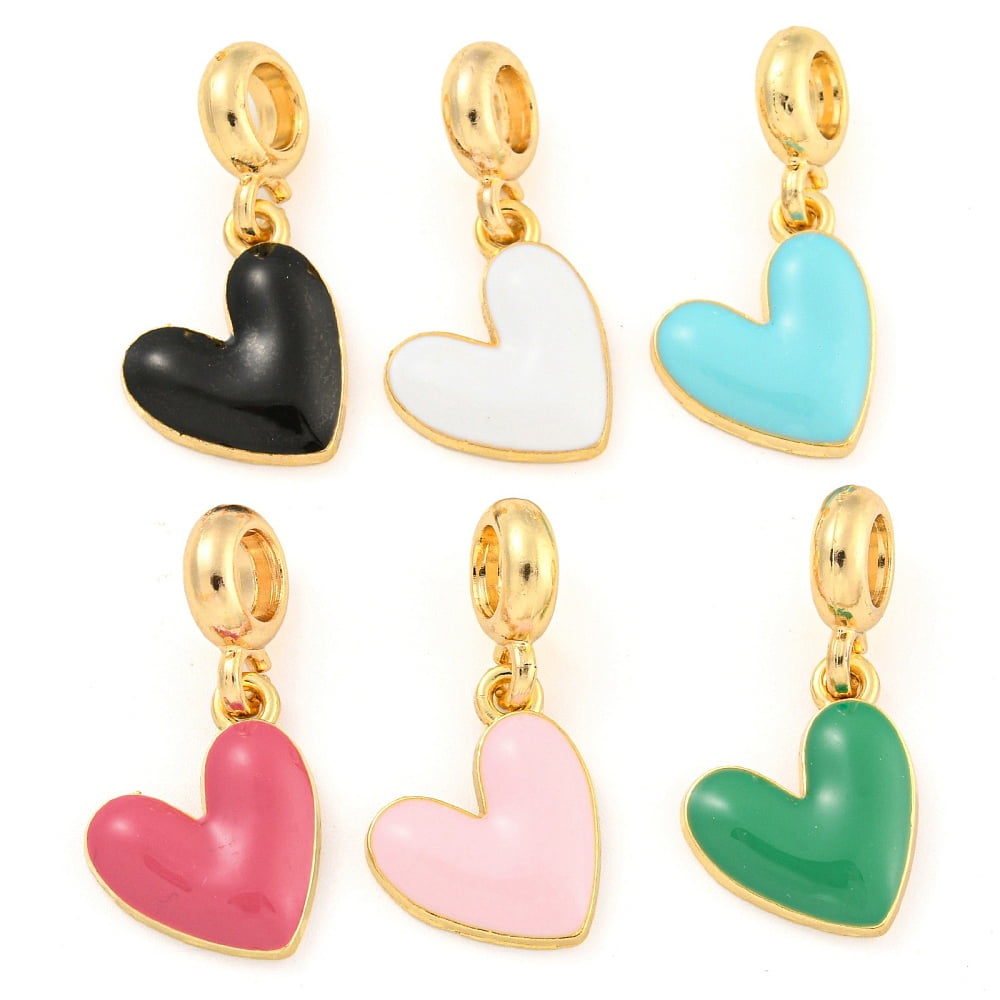 100pcs Rack Plating Alloy Enamel Heart European Dangle Charms Large ...
