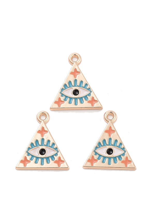 100pcs Rack Plating Alloy Enamel Pendants Cadmium Free & Lead Free Light golden Triangle with Eye Charm Deep Sky Blue 16.5x14.5x1.5mm Hole: 1.2mm
