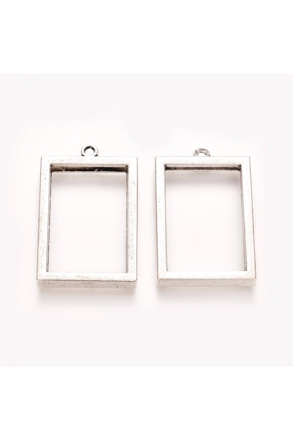 100pcs Rack Plating Alloy Photo Locket Pendants Rectangle Antique Silver 37x24x4mm Hole: 29x19mm