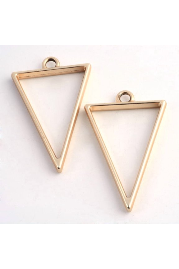 100pcs Rack Plating Alloy Triangle Open Back Bezel Pendants For DIY UV Resin Epoxy Resin Pressed Flower Jewelry Hollow Cadmium Free & Nickel Free & Lead Free Matte golden color 39x25x3.5mm Hole: 3mm