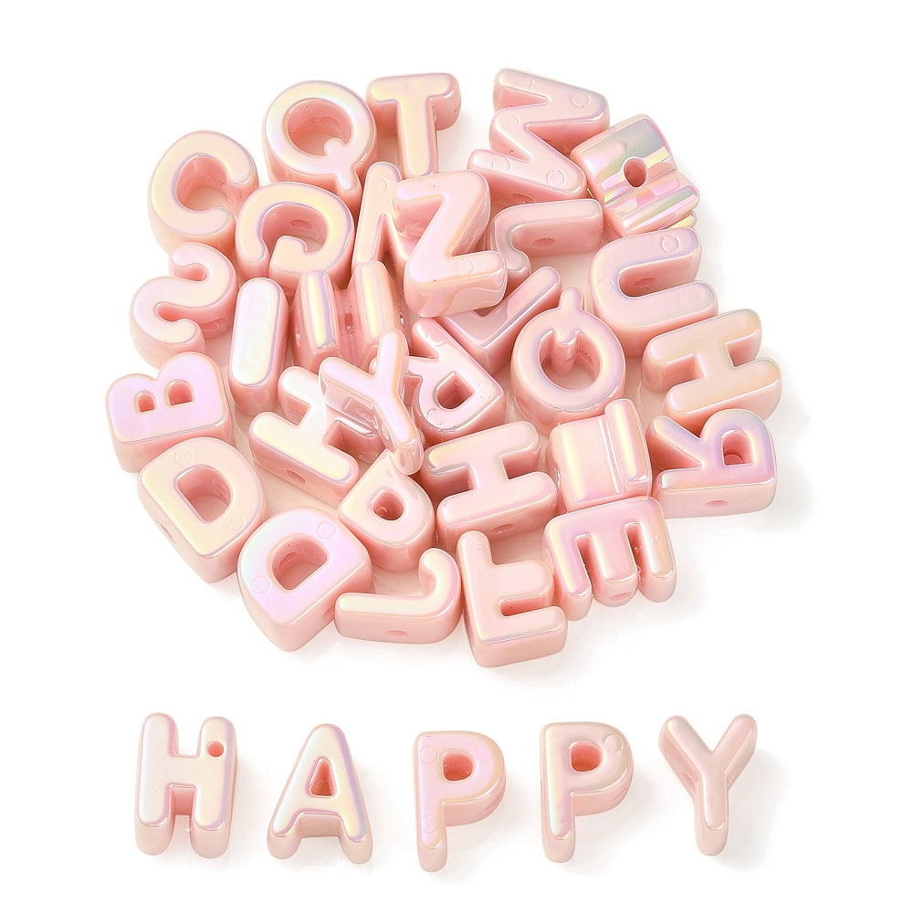 100pcs Rainbow Iridescent Acrylic Beads Random Mixed Letters Misty Rose 20~21x14~20.5x8.5~20.5mm Hole: 3.5mm