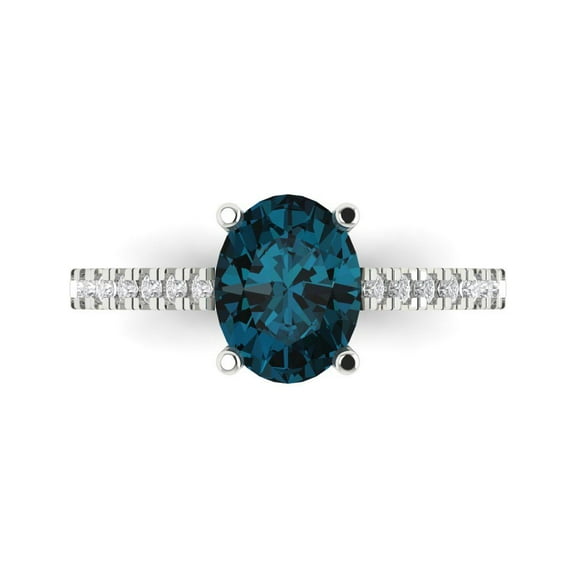 2.21 tcw Natural London Blue Topaz Cocktail Fashion Ring for Women, 14K White Gold