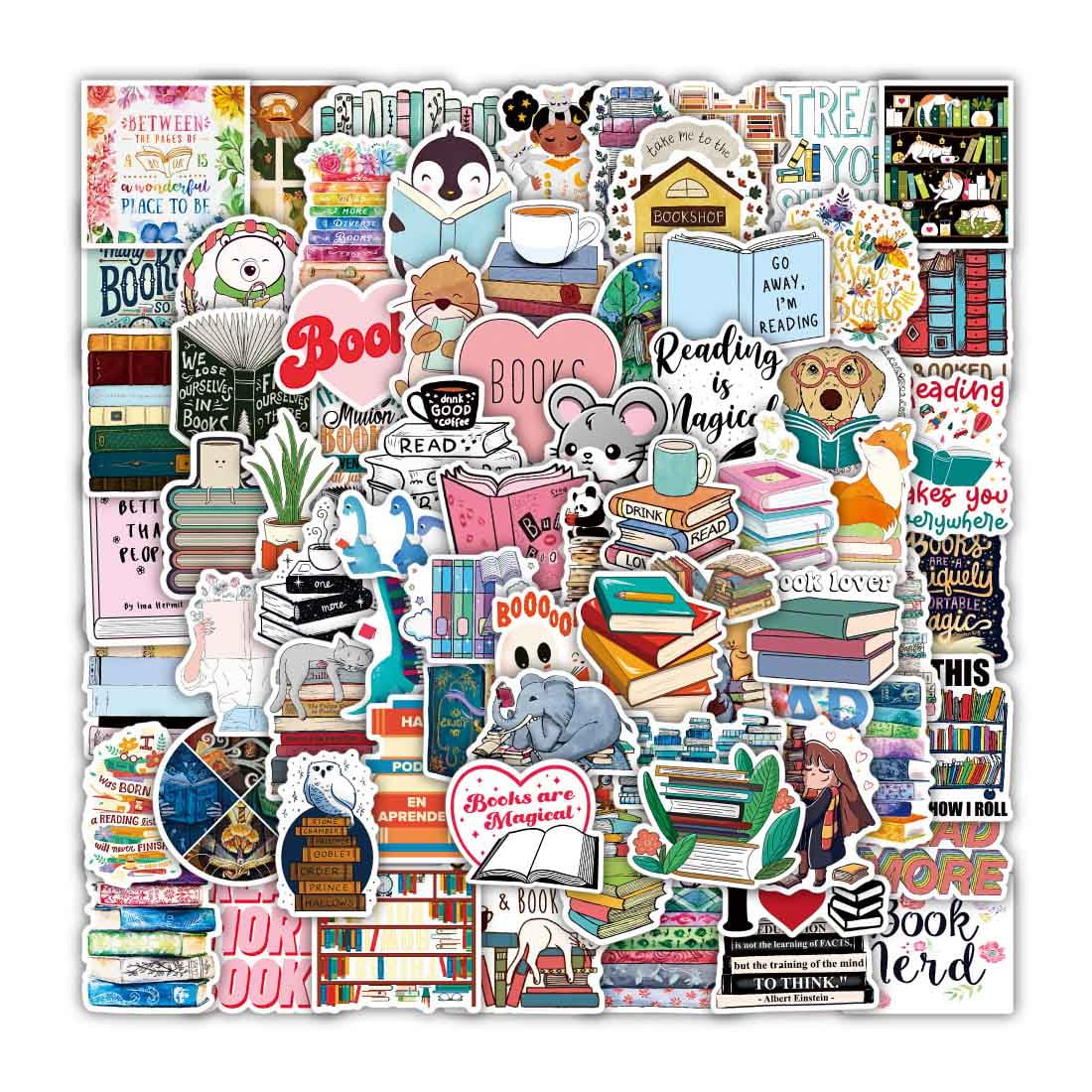 100 Pieces Reading Stickers Waterproof Motivational Stickers Vintage Books  Study Stickers for Computer, Luggage, Guitar, Laptop, Water Bottle