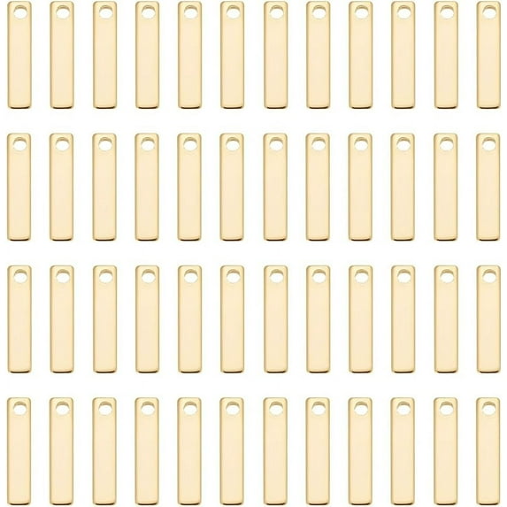 100pcs Real 24K Gold Plated Rectangle Stamping Blanks Charms 10mm Golden Stamping Blank Tag Pendants Blank Rectangle Dainty Pendants Charms for Bracelet Necklace DIY Jewelry Making DIY