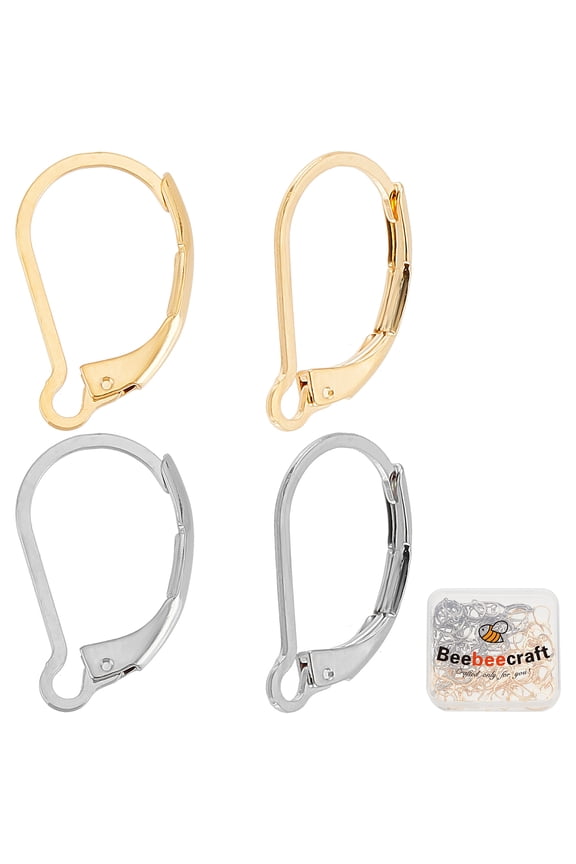 100pcs Real 24K golden Plated Leverback Earwires French Earring Hooks Silver and golden 16.5x10mm Interchangeable Dangle Ear Wire Findings Stainless Steel for Jewelry Making