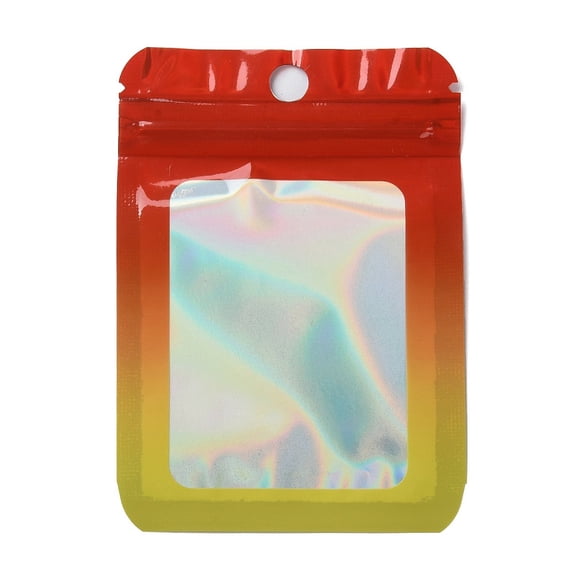 100pcs Rectangle Glitter Holographic PVC Zip Lock Bags Resealable Packaging Bags Self Seal bag Red 9.9x6.8x0.15cm Unilateral Thickness: 2.5 Mil(0.065mm)