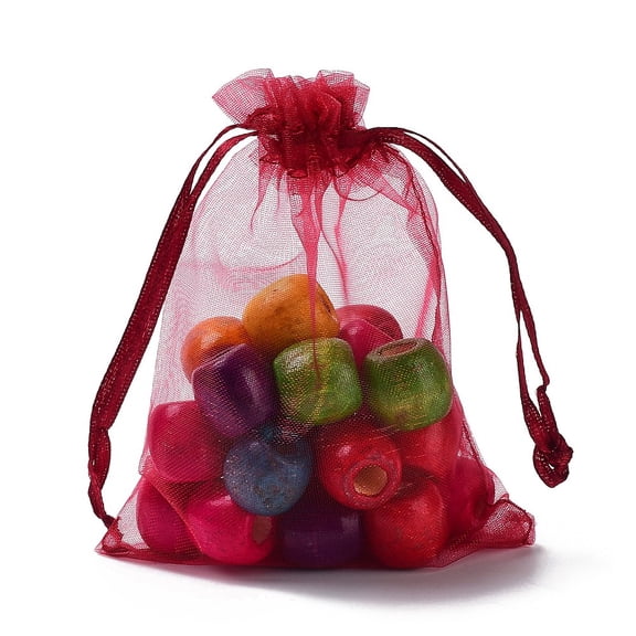 100pcs Rectangle Organza Drawstring Bags FireBrick 12x9cm