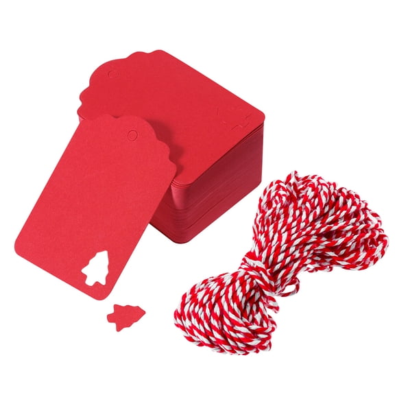 WASHWEPE 100-Pack Christmas Tree Kraft Paper Tags 2.5 x 1.8 Inches Holiday Hanging Decorations