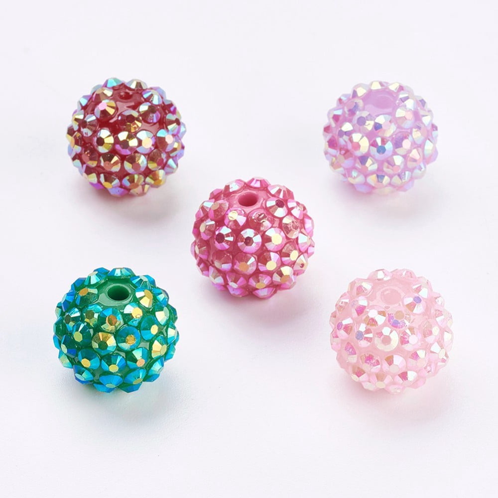 100pcs Resin Rhinestone Beads Round AB color Bubblegum Ball Beads for DIY Pen Making Jewelry Supplies Mixed color 16mm Hole: 1~2mm