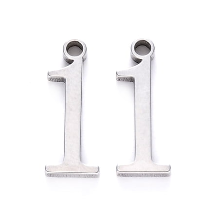 100pcs Resistant 201 Stainless Steel Charms Number Laser Cut Stainless Steel color Num.1 15x5.5x1.5mm Hole: 1.5mm