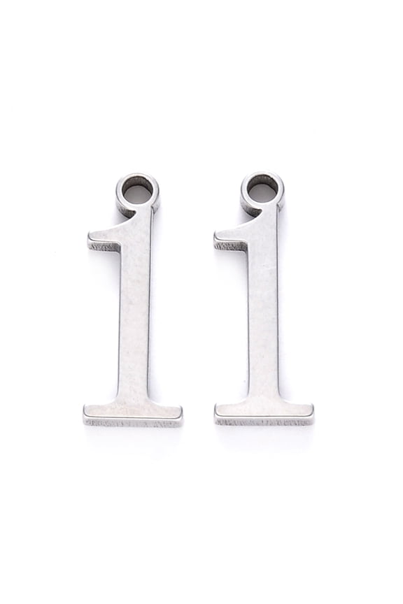 100pcs Resistant 201 Stainless Steel Charms Number Laser Cut Stainless Steel color Num.1 15x5.5x1.5mm Hole: 1.5mm