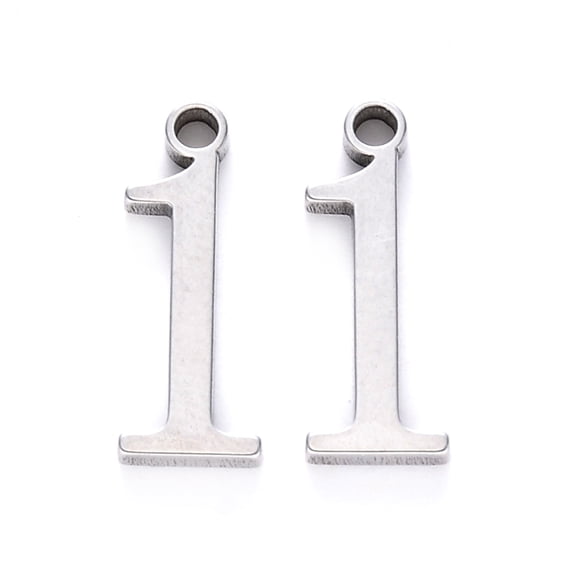 100pcs Resistant 201 Stainless Steel Charms Number Laser Cut Stainless Steel color Num.1 15x5.5x1.5mm Hole: 1.5mm
