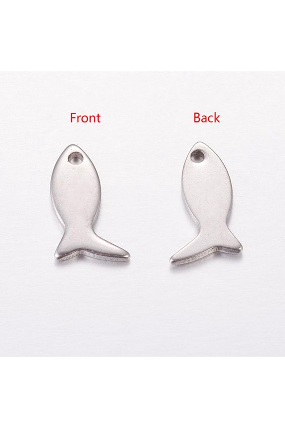 100pcs Resistant 201 Stainless Steel Pendants Fish 12x6x0.6mm