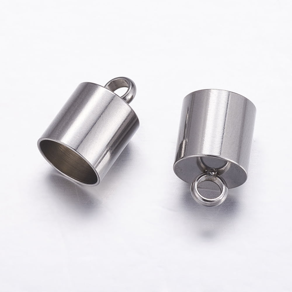 100pcs Resistant 304 Stainless Steel Cord Ends Stainless Steel color 13x9mm Hole: 3.3mm Inner Diameter: 8mm