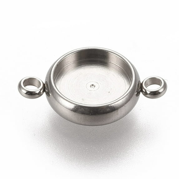 100pcs Resistant 304 Stainless Steel Links Connectors Settings Plain Edge Bezel Cups Flat Round Stainless Steel color Tray: 8mm 16x10.5x3mm Hole: 1.8mm