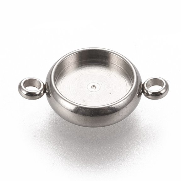 100pcs Resistant 304 Stainless Steel Links Connectors Settings Plain Edge Bezel Cups Flat Round Stainless Steel color Tray: 8mm 16x10.5x3mm Hole: 1.8mm