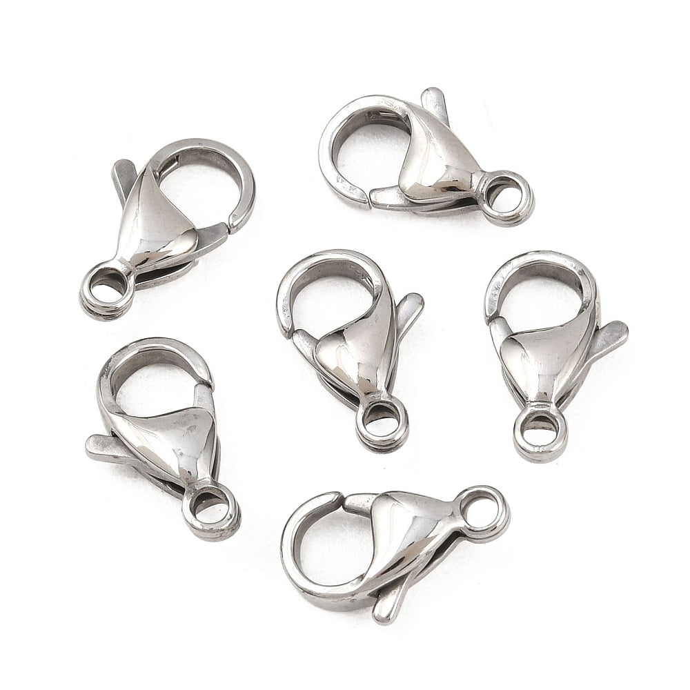 100pcs Resistant 304 Stainless Steel Lobster Claw Clasps Parrot Trigger Clasps Manual Polishing Stainless Steel color 16x10.5x4.7mm Hole: 2.2mm