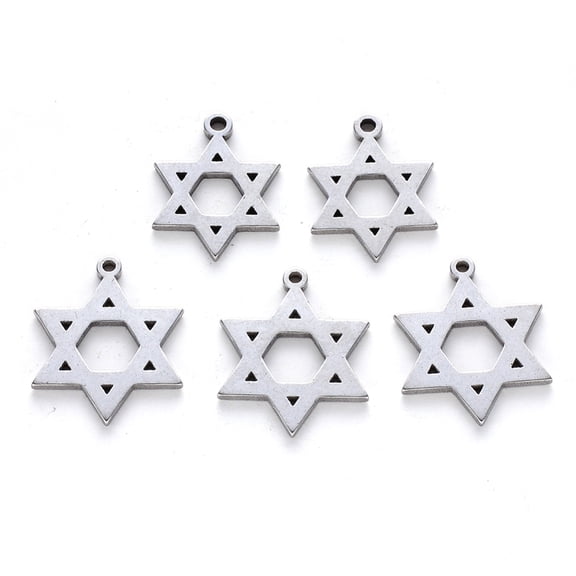 100pcs Resistant Theme 304 Stainless Steel Pendants Laser Cut for Jewish Star of David Stainless Steel color 17x14x1mm Hole: 1.2mm