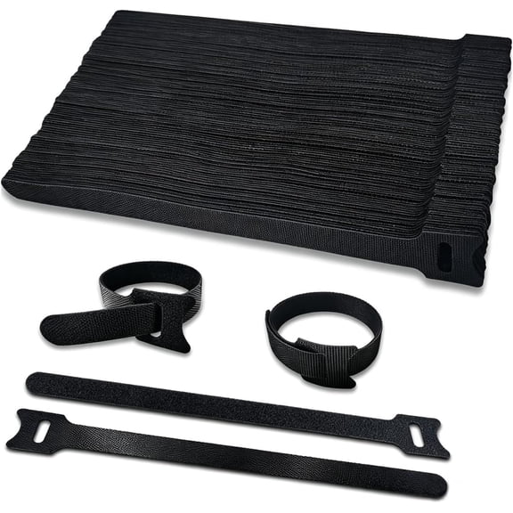 100pcs Reusable Cable Ties - Hook and Loop Cable Straps for Wire Management - 6 Inch Adjustable Cord Organizer & Wire Ties for Electronics, PC, Home Office & Garden - Black Fastening Wraps
