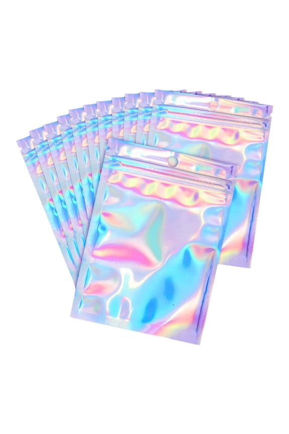 100pcs Reusable Sealable Polyester Film Bags Odor Aluminum Foil Zipper Pouches For Food Eyelashes Candy Bath Rainbow Design