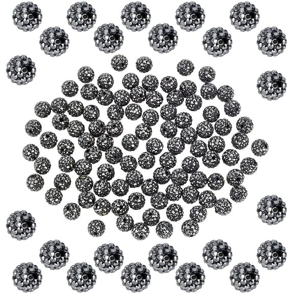 100pcs Rhinestone Clay Beads 10mm Pave Disco Ball Clay Beads Polymer Clay Ball Beads Rhinestones Crystal Diamond Beads for Bracelet Necklace Earring Jewelry Making Christmas Hematite