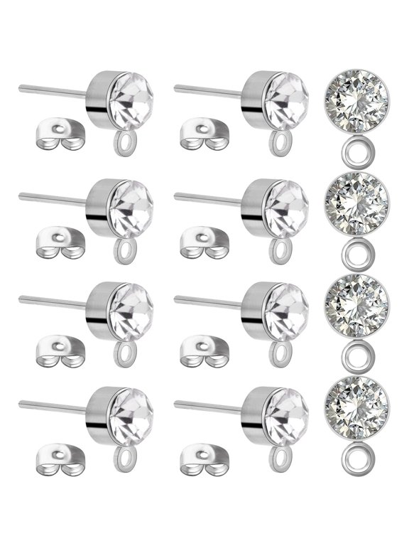 100pcs Rhinestone Earring Studs & Backs for DIY Jewelry Making,5mm