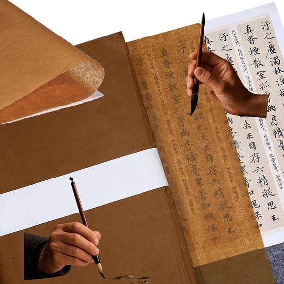 100pcs Rice Paper Sheets, Cicada Wing Paper, Ancient Bamboo Pulp Handmade Rice Paper for Crafts, Vegetation Dyed Retro Semi-Raw for Calligraphy, Painting & Crafts (Sauce Color, 9.4in*15.7in)