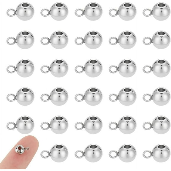 100pcs Rondelle Bail Beads Stainless Steel Hanger Links Rondelle Beads Bail Beads Hanger Connector Links for Pendant European Jewelry Making Hole 2mm grey