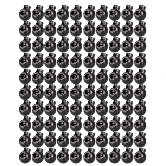 100pcs Rope Cord Locks Plastic Clip End Round Ball Shape Luggage Lanyard Stopper Sliding Black