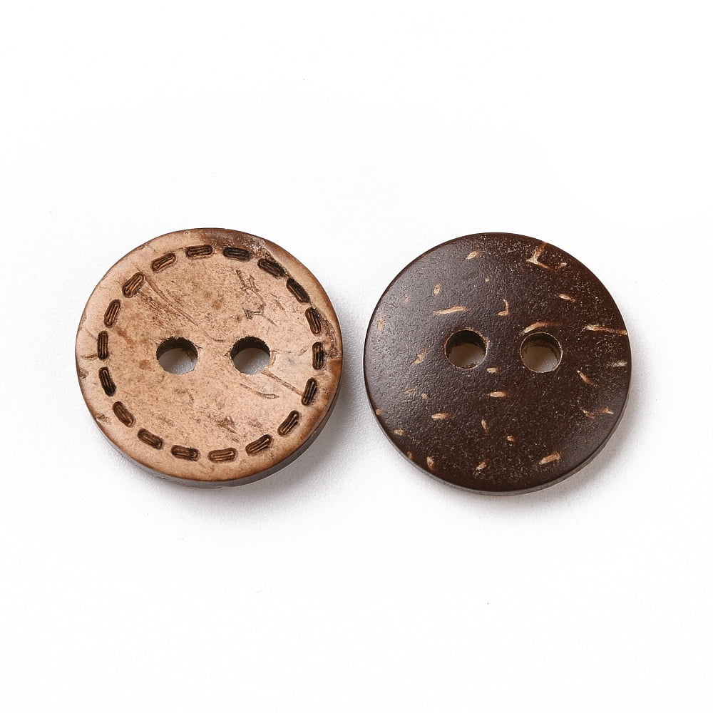 100pcs Round Buttons with 2-Hole Coconut Button BurlyWood about 15mm in ...