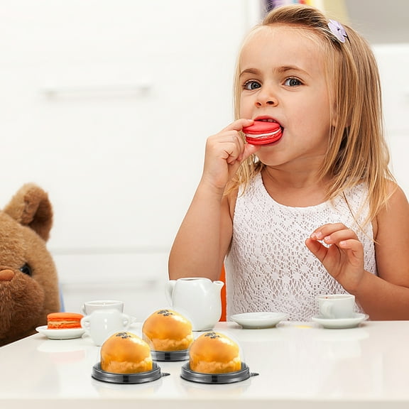 100pcs Round Cupcake Holders Egg- Yolk Puff Containers Clear Mooncake Dome Boxes Packing Boxes ( Black Tray )