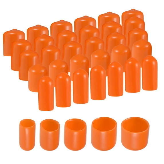 100pcs Round Rubber End Caps 1/4" 3/8" 1/2" 3/4" 7/8" Orange Vinyl Cover Screw Thread Protectors