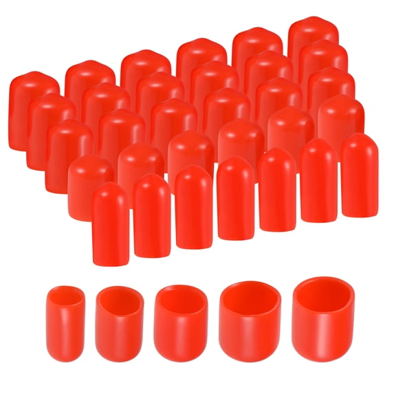 Uxcell 100Pcs Round Rubber End Caps 1/4" 3/8" 1/2" 5/8" 3/4" Red Vinyl Cover Screw Thread Protectors Assortment Kit