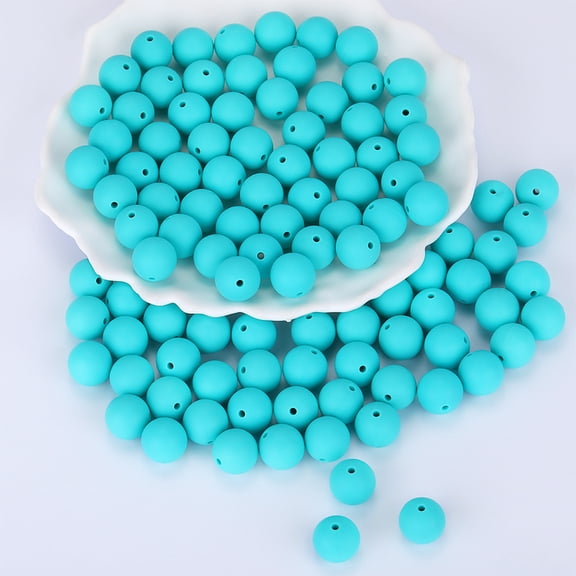 100pcs Round Silicone Focal Beads Turquoise 15mm Hole: 2mm