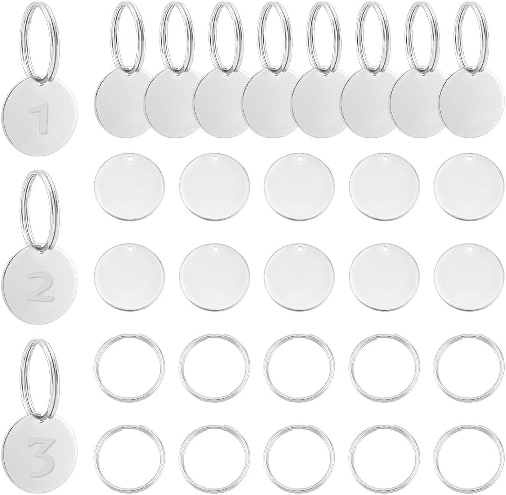 100pcs Round Stamping Blank Tags 25mm Stainless Steel Blanks Keychain Metal Blank Tags Engravable Key Ringwith Hole and 100pcs Jump Ring for Decorative Craft Gift grey