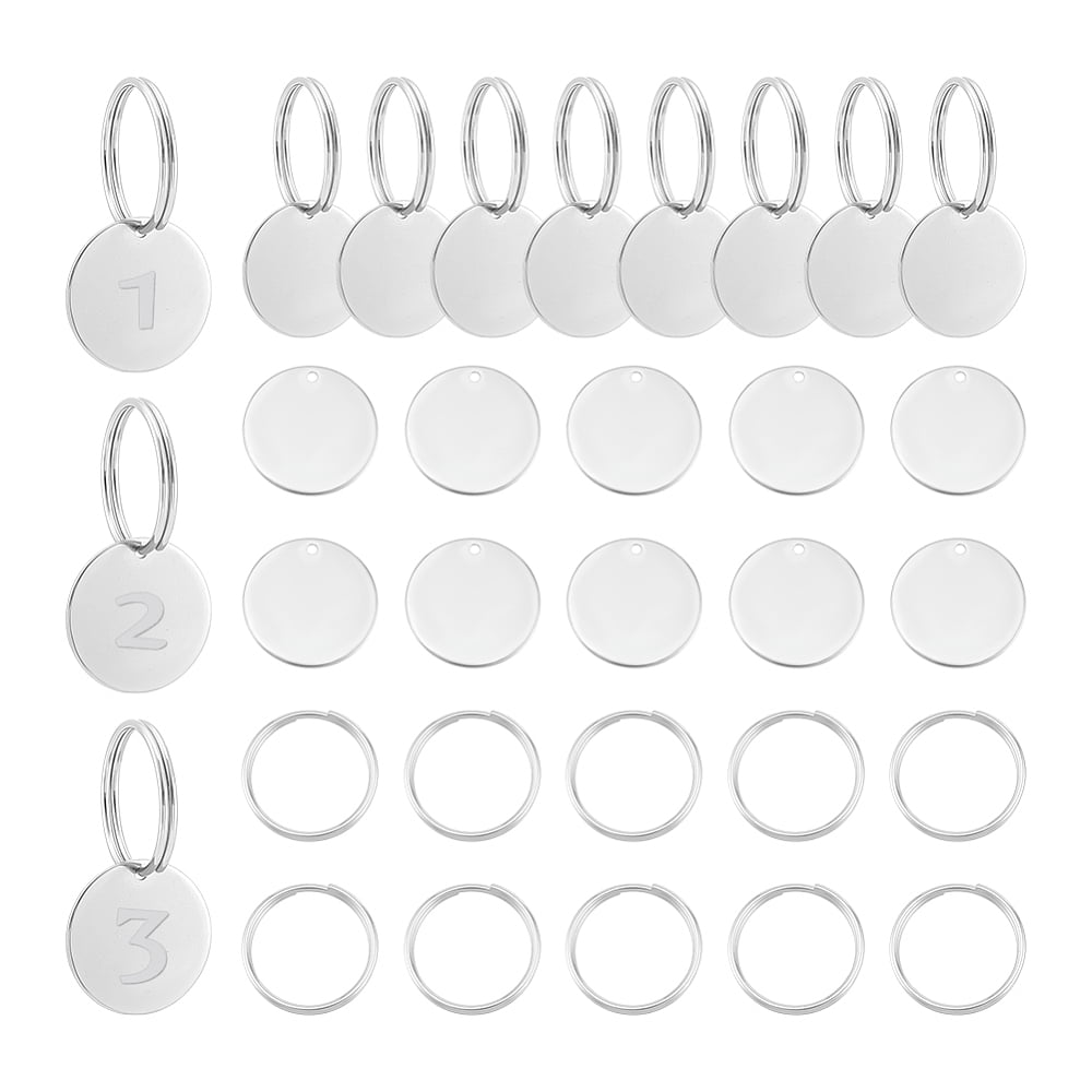 100pcs Round Stamping Blank Tags 25mm Stainless Steel Blanks Keychain Metal Blank Tags Engravable Key Ringwith Hole and 100pcs