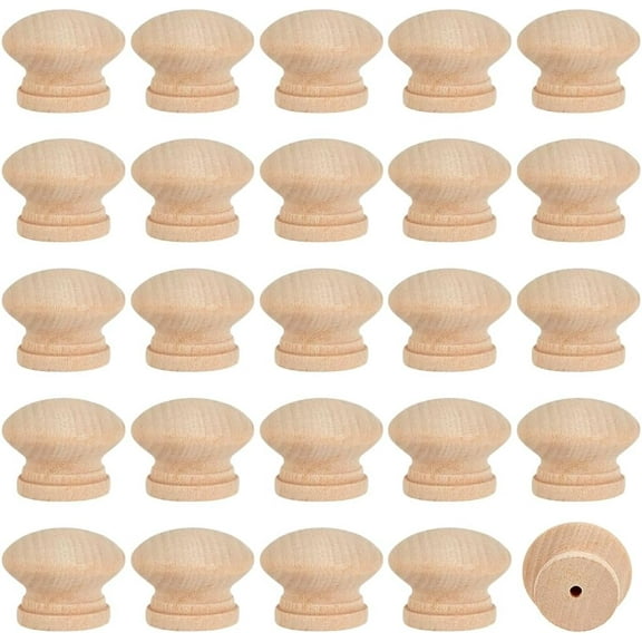 100pcs Round Wooden Dowel Caps 1.06 Inch Wood Ball with Base Unfinished Wood Mushroom Drawer Knobs Pulls for Crafts DIY Cabinet Furniture Drawer Decoration