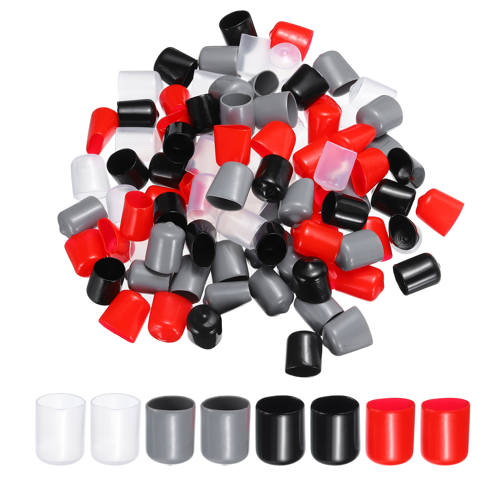 300pcs Rubber End Caps 1.5mm ID - Vinyl Tube Bolt Cover Protectors In Black, Red & White
