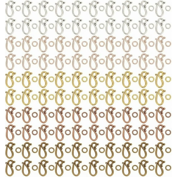 100pcs S Hook Ring Clasps 5 Colors Tibetan Metal Toggle Clasps Jewelry Making Crafts