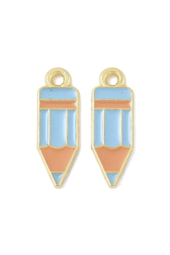 100pcs School Supplies Alloy Enamel Pandants Golden Pencil 18x6x1mm Hole: 1.6mm