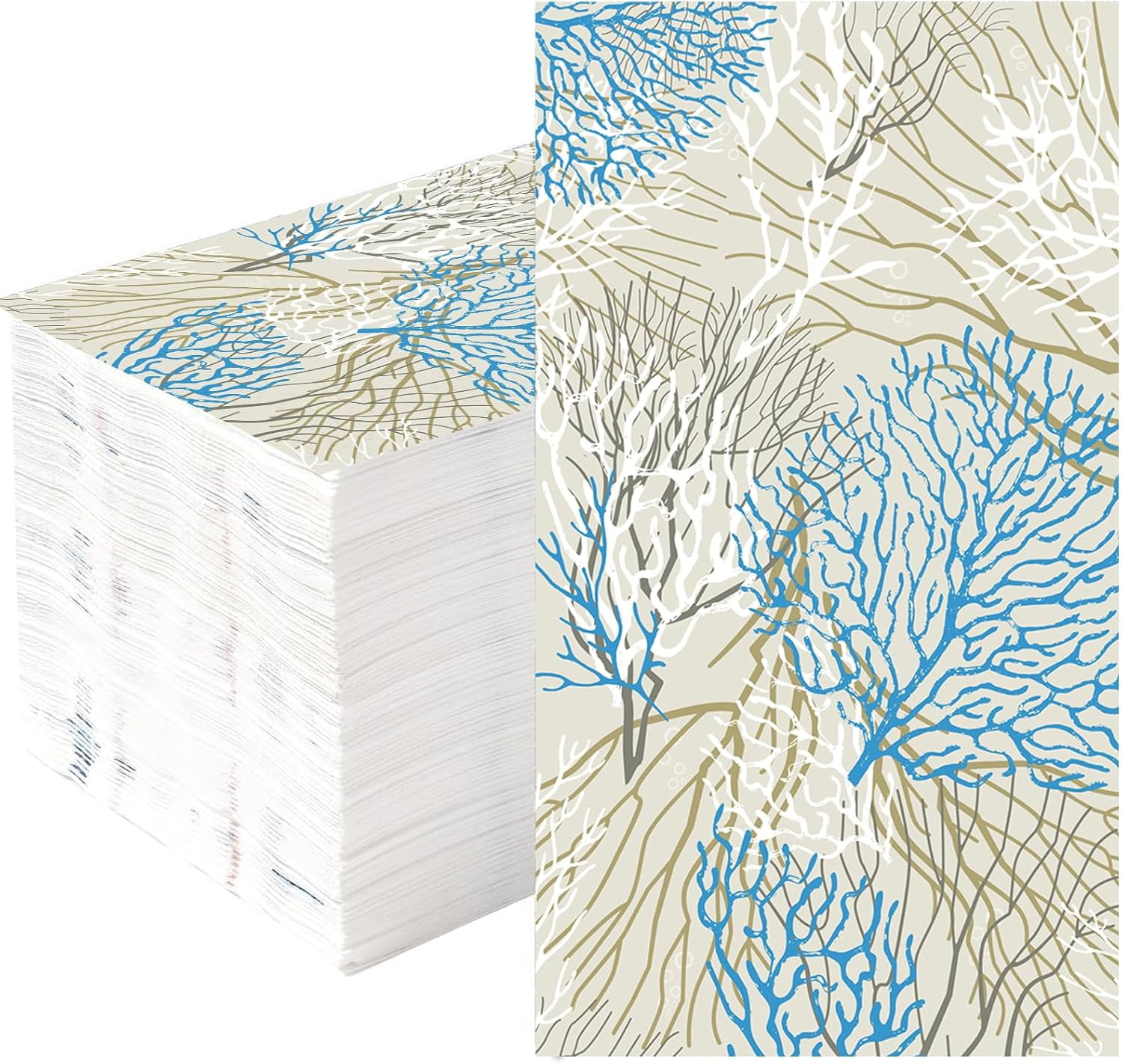 100pcs Sea Fans Guest Napkins Disposable Paper Pack Coastal Napkins for Summer Bathroom Powder Room Wedding Anniversary Holiday Bridal & Baby Shower Decorative Towels
